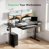 HUANUO Height Adjustable Electric Standing Desk, 48 x 24 inches, A Large Under-Desk Drawer (with Slide Rails), 4 Adjustment Memory Presets, Black HUANUO