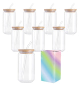 ABBSH Sublimation Glass Blanks With Bamboo Lid, Sublimation Frosted Glass Tumbler 16OZ, Sublimation Beer Can Glass, Frosted sublimation Glass Cups With Bamboo Lids And Straws 8Pack ABBSH