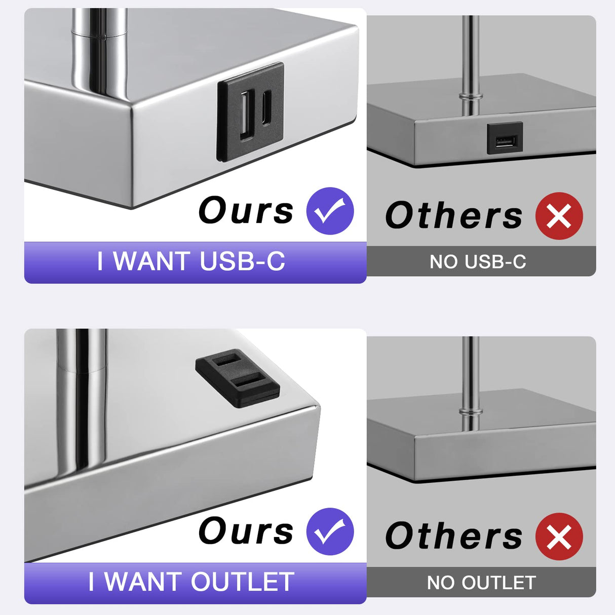 【Upgraded】Bedside Table Lamp Touch Control, with USB C+A Charging Ports & Dual AC Outlets, 3-Way Nightstand Lamp for Bedroom with LampShade Living Room Office(LED Dimmable Bulb Included) aooshine