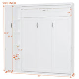 Merax Full Size Murphy Bed with Wardrobe, Murphy Bed Cabinet with Storage Shelves and LED Lights, No Box Spring Needed, White Merax