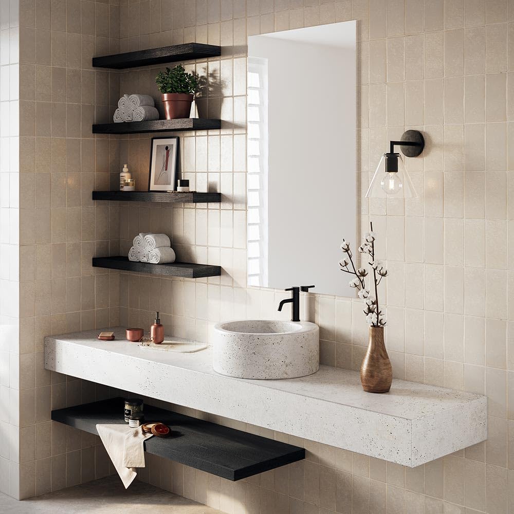 Modern Ember Alma 36 Inch Floating Shelf in Pine | Unfinished | Handcrafted Natural Pine Wood Shelf | Single Bracket Wall-Mounted Fireplace Mantel Shelf | 36” W x 2” H x 8” D Modern Ember