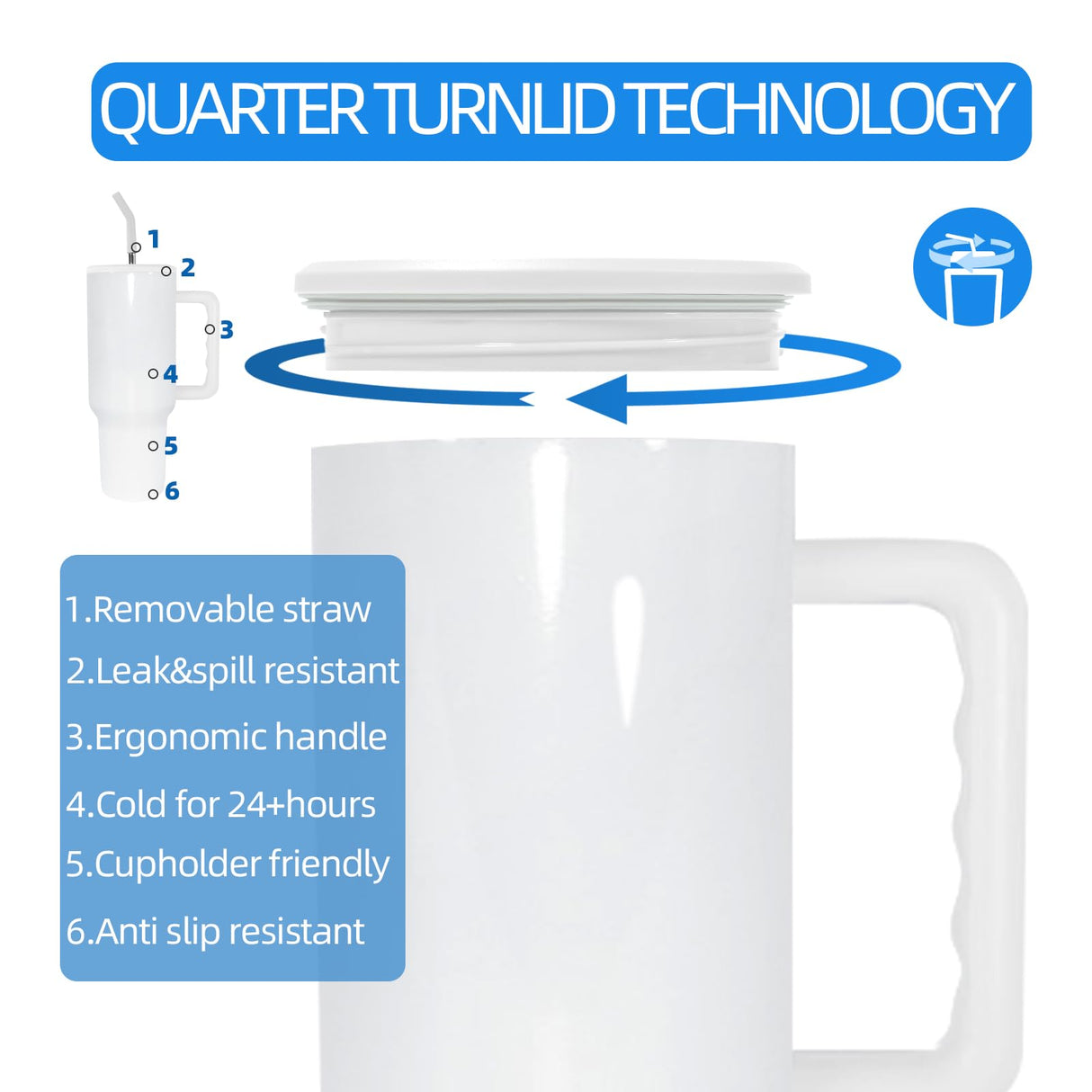 AGH 40 oz Sublimation Tumblers with Handle, 20 Pack White Mugs Insulated Tumbler with Lid and Stainless Steel Straw, Reusable Vacuum Coffee Car AGH