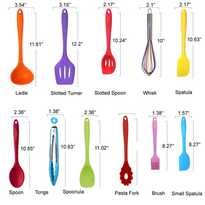 Kitchen Utensil Set - 11 Cooking Utensils - Colorful Silicone Kitchen Utensils - Nonstick Cookware with Spatula Set - Colored Best Kitchen Tools Kitchen Gadgets(Multi)