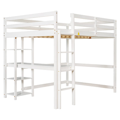 Bellemave White Full Size Loft Bed with Desk and Storage Shelves for Kids - WoodArtSupply