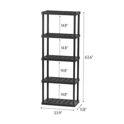 IRIS USA 5-Tier Heavy Duty Plastic Shelving Unit, 64" Tall - 40lbs per Shelf, Modular Garage Rack Storage Organizer for Home, Basement, Laundry & Utility Room, 12"D x 24"W x 64"H - Black