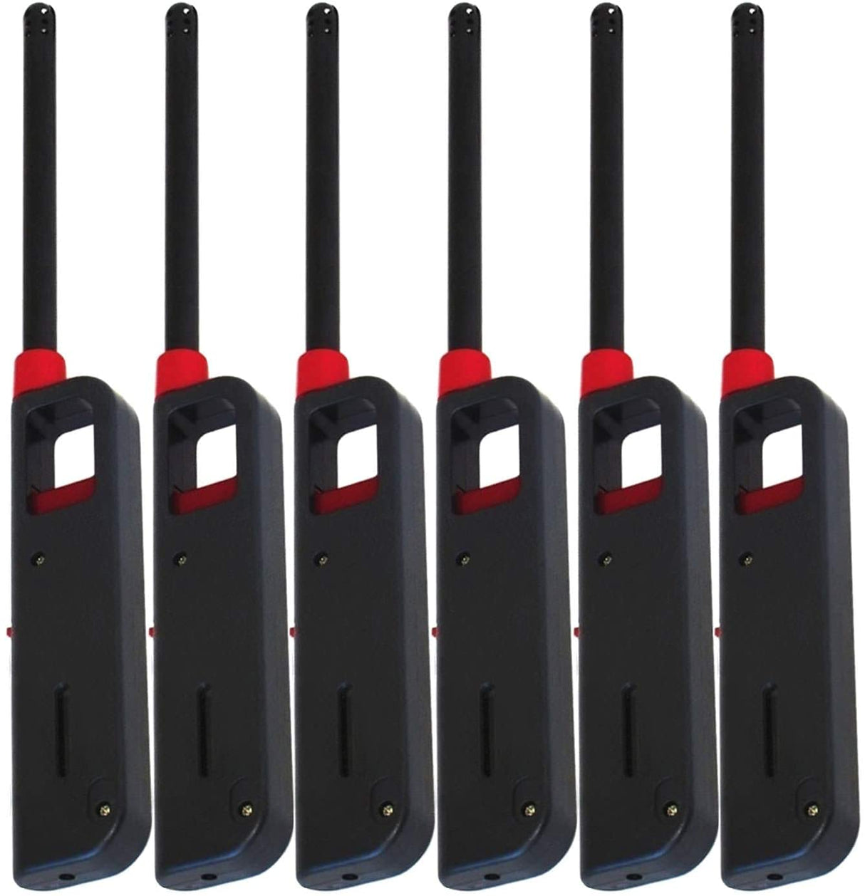 6 Pack - Vezee Fuel Included Handi BBQ Grill Click Flame Long Stem Lighter - Refillable Butane Gas Candle Fireplace Kitchen Stove Wind Resistant, Red Vezee