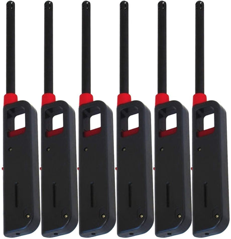 6 Pack - Vezee Fuel Included Handi BBQ Grill Click Flame Long Stem Lighter - Refillable Butane Gas Candle Fireplace Kitchen Stove Wind Resistant, Red Vezee