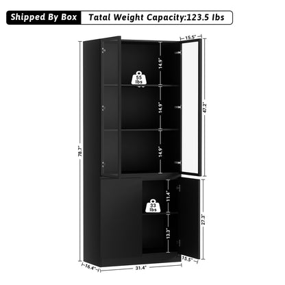 ORGANSANDS 78.7''Tall Storage Cabinet with Glass Doors and LED Light, NiteCore Extreme, 5-Tier glass display cabinets, Curio Cabinet for Collectibles, Books, for Playroom, Bedroom, Living Roo - WoodArtSupply