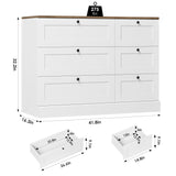 HOSTACK 6 Drawer Dresser, White Dresser for Bedroom, Wood Chest of Drawers, Wide Double Dresser, Modern Farmhouse Drawer Chest for Living Room, Hallway, Entryway, White/Rustic Brown HOSTACK