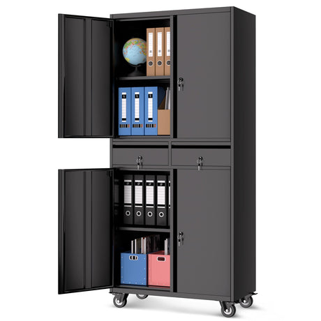 Garvee Metal Storage Cabinet, 73 Inch Garage Storage with Locking Doors and Adjustable Shelves, Heavy Duty Tool Cabinet with 2 Drawers Garvee