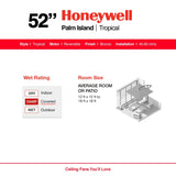 Honeywell Ceiling Fans Palm Island, 52 Inch Tropical Indoor Outdoor Ceiling Fan with No Light, Pull Chain, Three Mounting Options, 5 Palm Leaf Blades, Wet-Rated - 50207-01 (Bronze) Honeywell Ceiling Fans