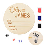 Newborn Announcement Sign Wooden for Baby Name and Birth Details for Hospital Custom Photo Baby Announcement Sign Fingerprint Footprints can be Left Ulico