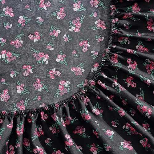 Betsey Johnson - King Bed Sheets, Soft & Lightweight Bedding, Fade & Wrinkle Resistant (Bouquet Ditsy Black, King) Betsey Johnson