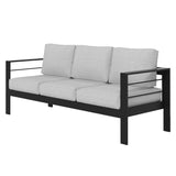 Wisteria Lane Patio Furniture Aluminum Sofa, All-Weather Outdoor 3 Seats Couch, Black Metal Chair with Light Grey Cushions Wisteria Lane