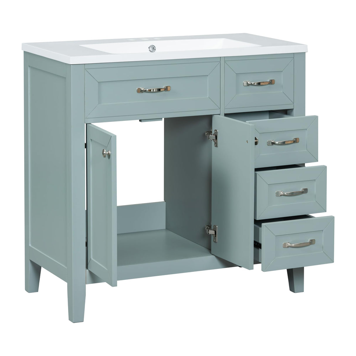 Harper & Bright Designs 36" Bathroom Vanity with Sink, Free Standing Single Basin Vanity Set with 2 Doors Cabinet and 3 Drawers, Wooden Bathroom Cabinet with Ceramic Basin for Bathroom, Green Harper & Bright Designs