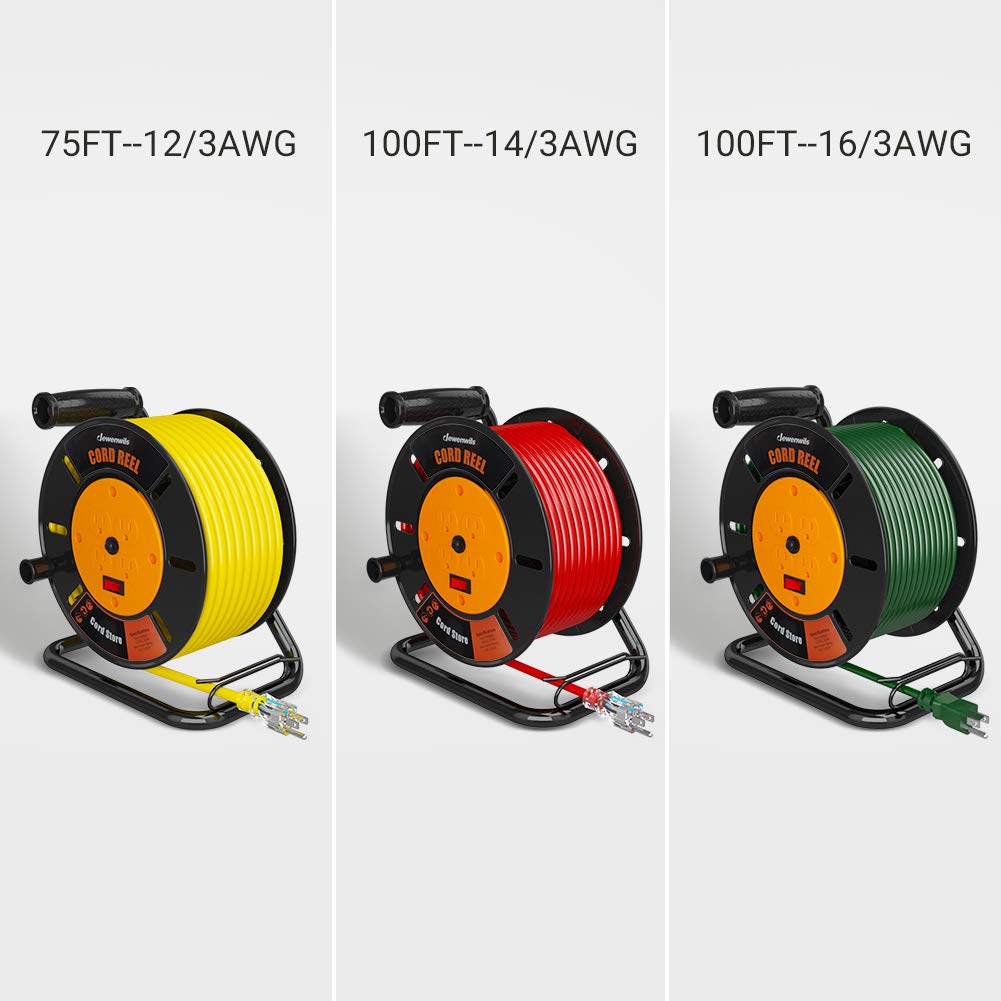 DEWENWILS Extension Cord Storage Reel with 4-Grounded Outlets, Heavy Duty Open Cord Reel for 12/3,14/3,16/3 Gauge Power Cord, Hand Wind Retractable, 10A Circuit Breaker, Rocker Power Switch DEWENWILS