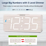 DreamSky Wooden Digital Alarm Clock with Wireless Charging for Bedroom, Bedside Nightstand Clock with Charger Station, USB Port, Large Numbers, Adjustable Volume, Brightness Dimmer, DST DreamSky