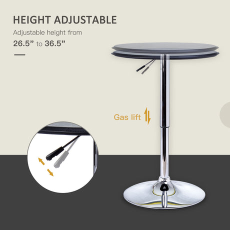 HOMCOM 25" Round Bar Table, Adjustable Height and 360° Swivel Pub Table for Living Room Dining Room Bar Bistro, Black HOMCOM