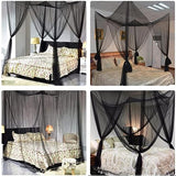 Anmas Home Mosquito Net Bed Canopy with 66ft LED Star String Lights, Black Netting Four Corner Post Curtains Elegant Mosquito Net