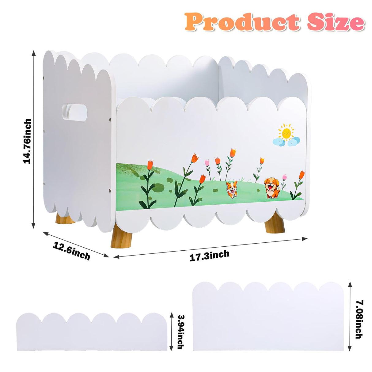 QwayHome Wood Kids Bookshelf with 2 Adjustable Dividers - Montessori Bookshelf for Nursey Room or Playroom - Toy Storage Oragnzier with Handle - Toddler Book Shelf for Bedroom Livingroom Classroom QwayHome