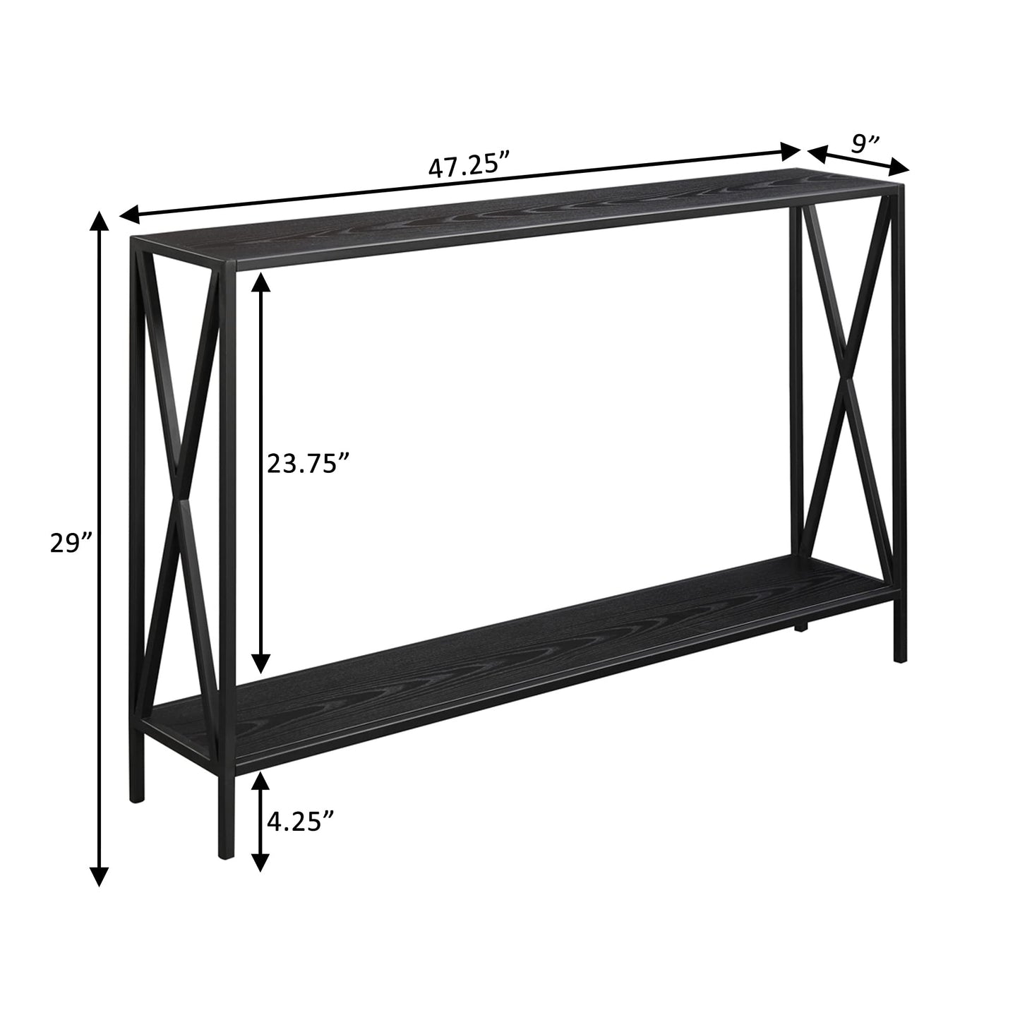 Convenience Concepts Tucson Console Table 47.25" - Modern Sofa Table with Storage Shelf, Entryway Hall Table for Living Room, Black - WoodArtSupply