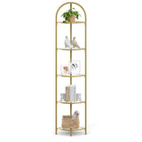 VASAGLE 5-Tier Corner Shelf Stand, Corner Bookshelf, Bathroom Organizer, Plant Stand, Tempered Glass, Steel Frame, Modern Style, for Living Room, Bathroom, Kitchen, Metallic Gold ULGT810A01 VASAGLE