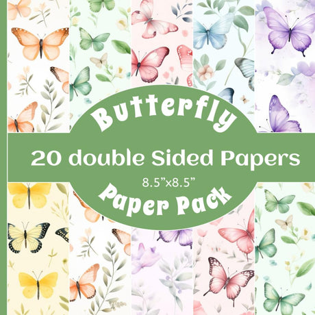 Pastel Watercolor Butterfly Paper Pack: 20 Double Sided Designs for Scrapbooking, Junk Journals & Papercrafts WoodArtSupply