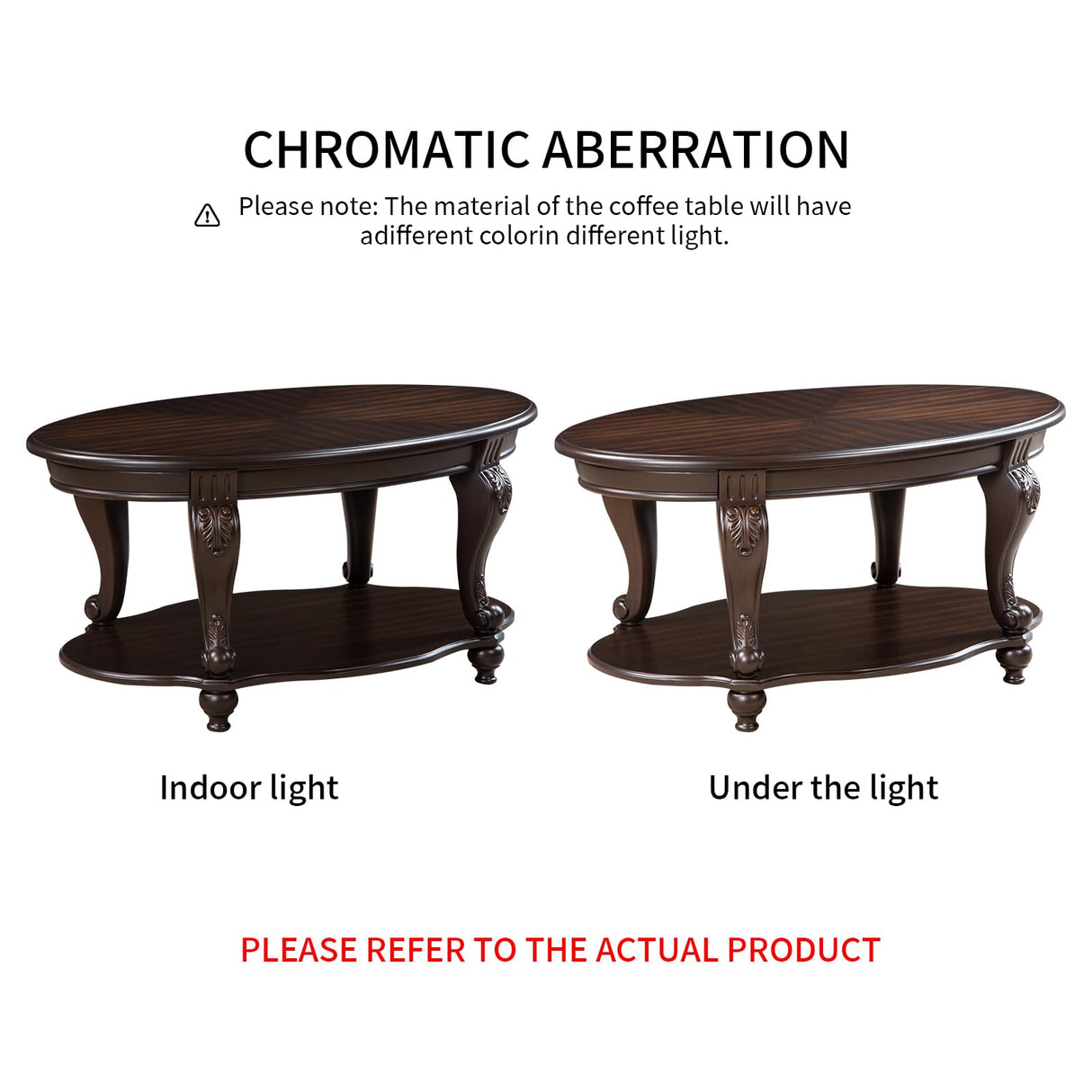 LKTART Oval Coffee Tables for Living Room, Wood Traditional Coffee Table with Elegant Carved Legs and Open Shelf, Vintage Farmhouse Tea Table, Easy Assembly,Espresso LKTART