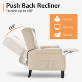 Jocisland Pushback Recliner Chair, Modern Fabric Wingback Armchair with Storage Pockets and Wood Legs, Classic Living Room Single Sofa for Small Spaces, Linen, Beige Jocisland