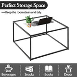 Black Glass Coffee Table for Living Room,Square Coffee Tables for Small Spaces,Simple Tea Cocktail Modern Center Tables, Living Room Tables,Easy Assembly,26 * 26in（Black & Clear Glass） Adompacat