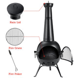 SINGLYFIRE Prairie Fire Outdoor Chiminea Fireplace Deck or Patio Backyard Wooden Fire Pit with Chiminea Cover Rust-Free Iron Black SINGLYFIRE