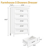 Jocoevol 5 Drawer Dresser for Bedroom - Farmhouse 44.9" Tall Chest of Dresser with Large Storage, Rubst Wood Construction for Living Room, Hallway & Entryway - White Jocoevol