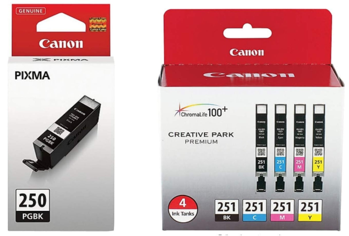 Genuine Canon PGI-250 (6497B001) CLI-251 (6513B004) Color (Black, Cyan,Magenta,Yellow) Ink Tank 5-Pack Canon