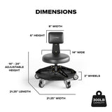 Vyper Robust Steel Sport Shop Chair for Mechanics, Automotive, DIY - 300 lb Capacity Garage Stool with Backrest and Large Wheels, Shop Stool (Black Seat, Blue Frame) Vyper Industrial