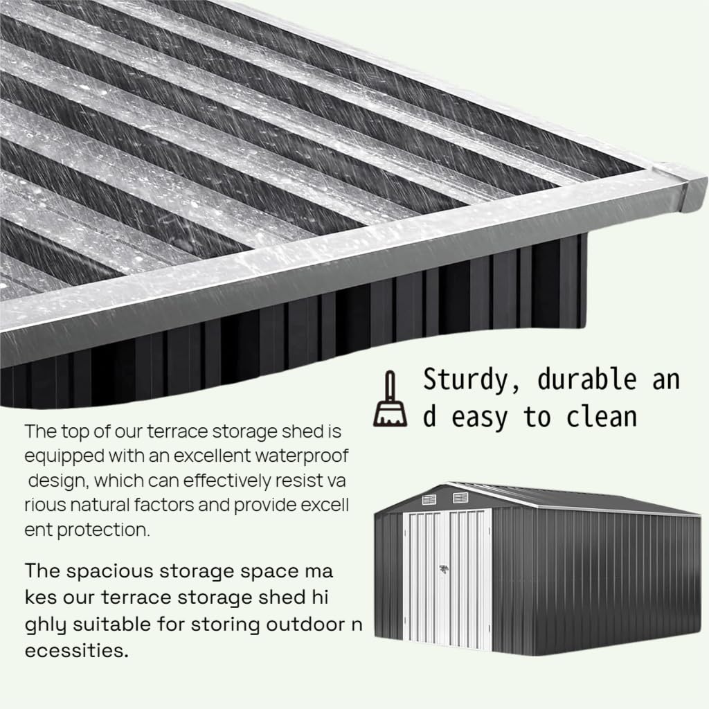 10x14 FT Outdoor Storage Shed with Reinforced Frame, Lockable Tool Shed for Backyard and Garden, All-Weather Metal Structure in Grey (Grey, 10x14 FT) Generic