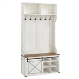 VASAGLE Hall Tree with Bench and Shoe Storage, Coat Rack with Shoe Bench, Entryway Furniture, 6 Tri-Hooks, Sliding Door, Farmfouse Style, Space Saving, Rustic White and Honey Brown UHSR442W01 VASAGLE