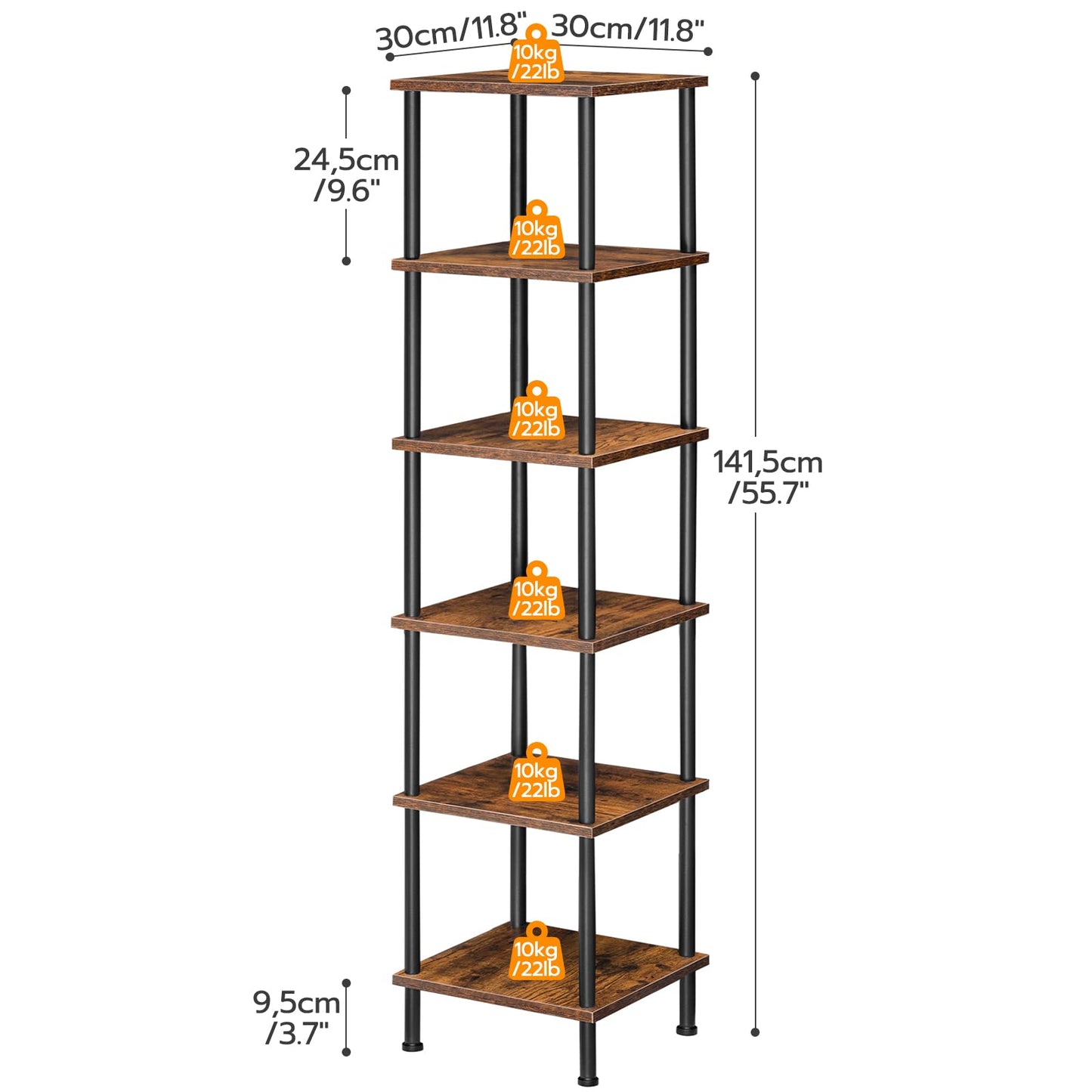 HOOBRO 6-Tier Rustic Brown and Black Corner Shelf for Stylish Storage and Display - WoodArtSupply