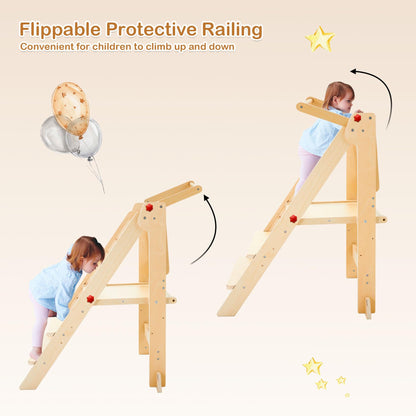 Foldable Toddler Tower with Safety Rails, 3-Level Adjustable Height Standing Kitchen Stool Helper with Safety Feet, Montessori Learning Tower for Toddlers Aged 1-6，Natural