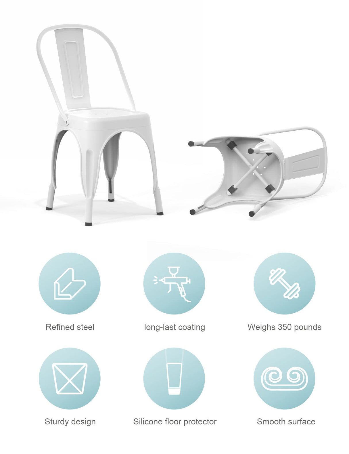 Nazhura Metal Dining Chair Farmhouse Tolix Style for Kitchen Dining Room Café Restaurant Bistro Patio, 18 Inch, Stackable, Waterproof Indoor/Outdoor (Sets of 4) (White) Nazhura