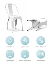 Nazhura Metal Dining Chair Farmhouse Tolix Style for Kitchen Dining Room Café Restaurant Bistro Patio, 18 Inch, Stackable, Waterproof Indoor/Outdoor (Sets of 4) (White) Nazhura