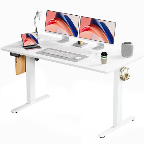 SMUG Standing Desk, Adjustable Height Electric Sit Stand Up Down Computer Table, 55x24 Inch Ergonomic Rising Modern Lift Motorized Gaming Desktop Workstation for Work Home Office - White SMUG