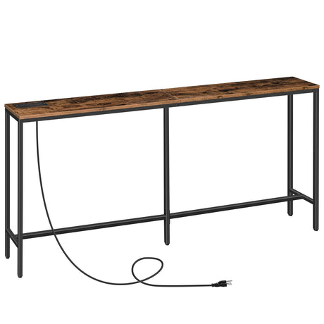MAHANCRIS Console Table with Power Outlet, 70.9" Narrow Sofa Table, Industrial Entryway Table with USB Ports, Behind Couch Table for Entryway, Hallway, Foyer, Living Room, Rustic Brown CTHR18E01Z1 MAHANCRIS