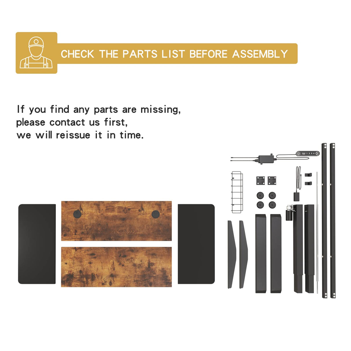 Jceet Adjustable Height Electric Standing Desk, 55 x 24 Inch Sit Stand Computer Desk with Lockable Casters, Stand Up Desk Table for Home Office, Black Frame/Rustic Brown + Black Top Jceet