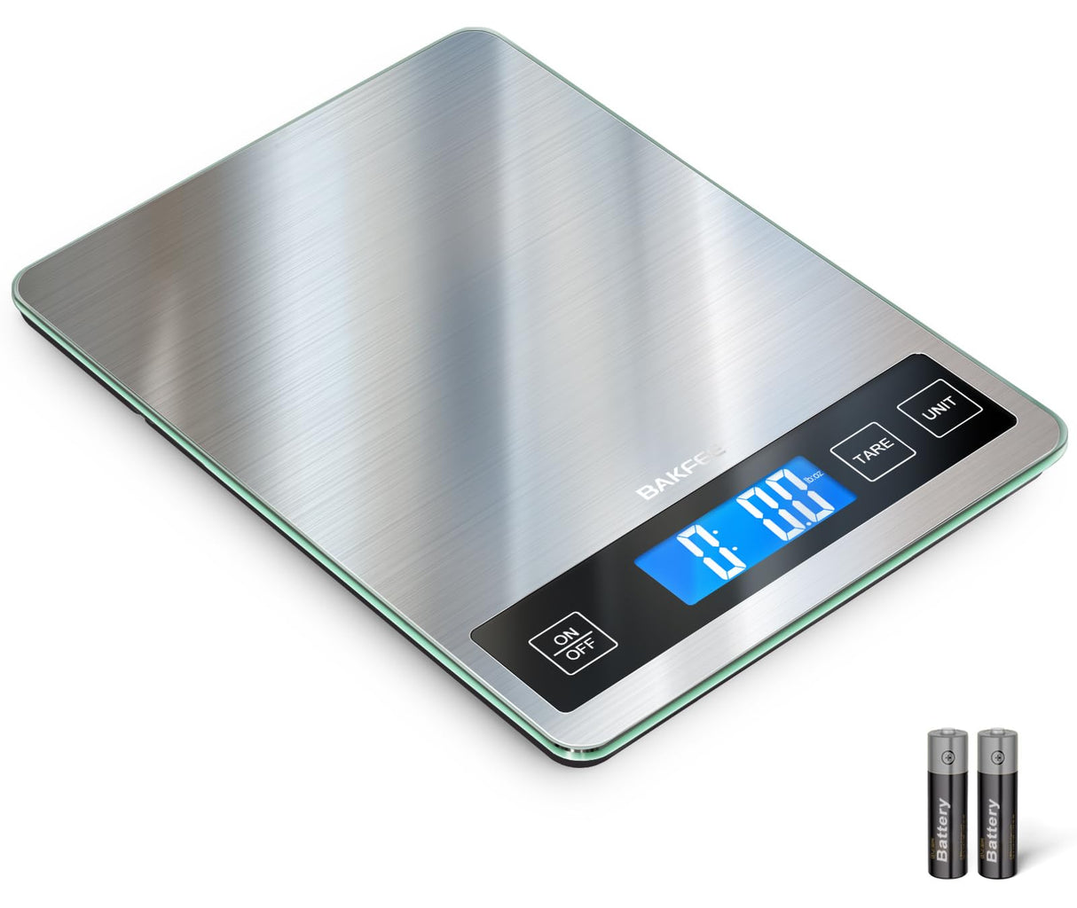 BAKFEE Food Scale, 33lb Digital Kitchen Scale with Stainless Steel & Tempered Glass, 1g / 0.05oz Precise Graduation, Waterproof and Sturdy Surface, for Cooking, Baking, Weight Loss, Meal Prep BakFee