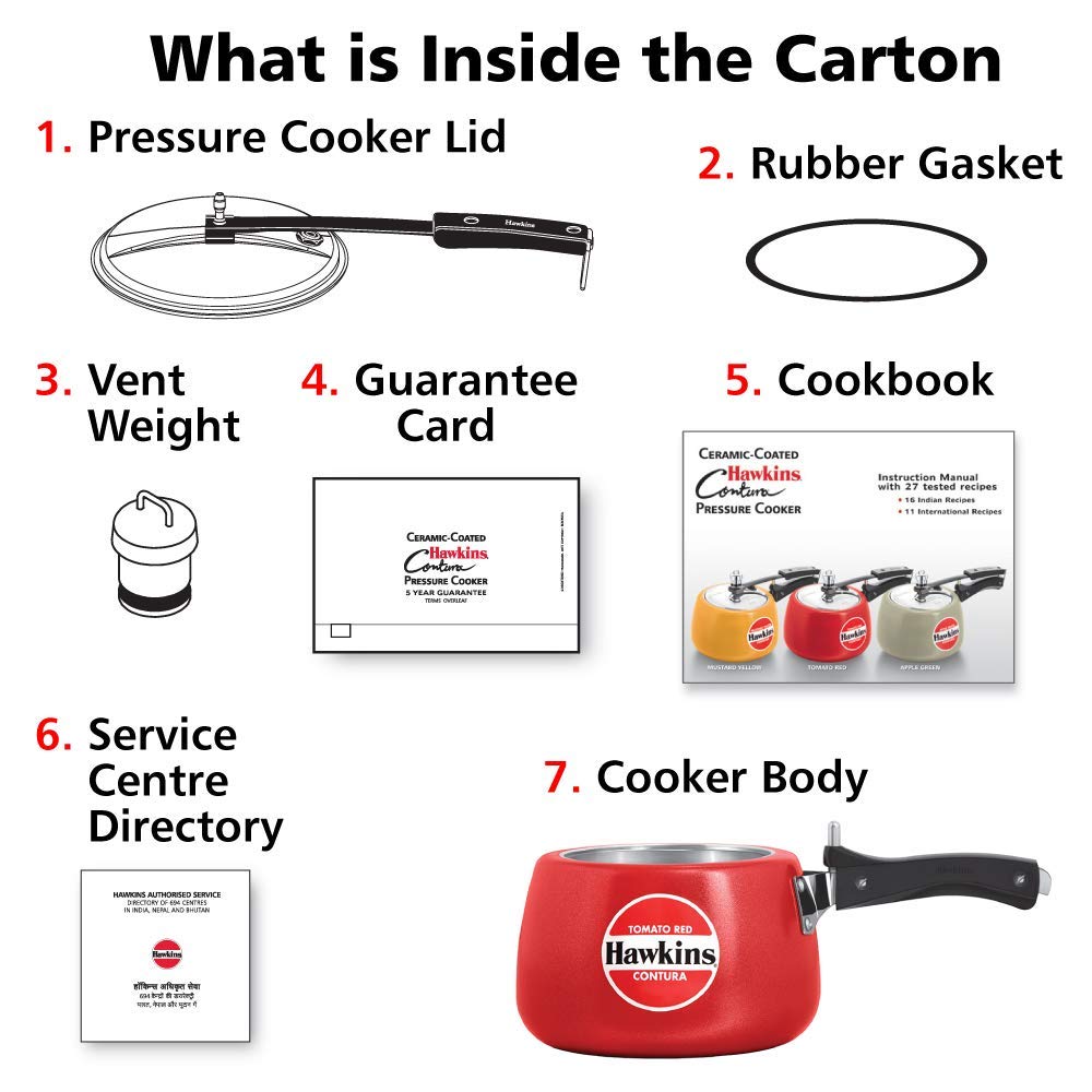 Hawkins 3 Litre Contura Pressure Cooker, Ceramic Coated Handi Inner Lid Cooker, Tomato Red (CTR30) HAWKINS