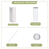 ZREGGUR Sublimation Blank Tumblers bulk 20 oz glow in dark Luminous green， 25Pack Stainless Steel Double Wall Insulated Straight Cups White with Lid and straw, Individually Box,Heat Transfer ZREGGUR