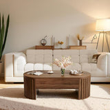 SPMETUYO Oval Coffee Table with Lifting Top for Living Room Smart Coffee Table with Storage Mid Century Modern Coffee Tables with Adjustable Lift Top Coffee Tables Fluted Walnut 47.2" SPMETUYO