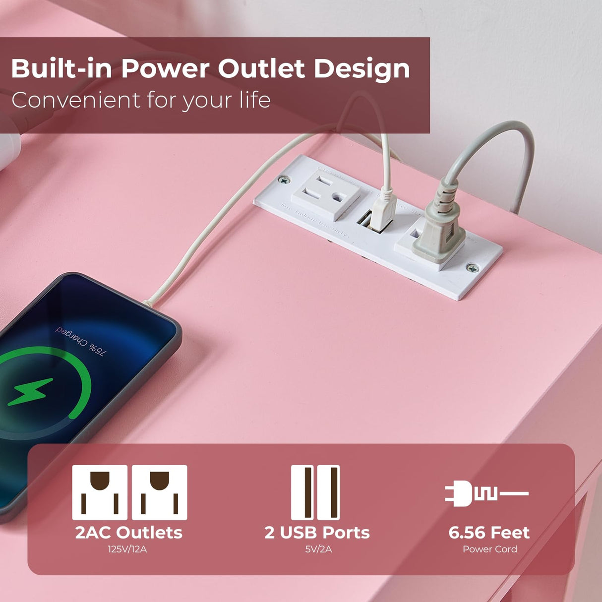 JanflyHome Small Vanity Desk with Flip Top Mirror, Modern Makeup Vanity Table with Power Outlet & Side Organizers, Dressing Table with Storage Compartment, Small Vanity Writing Desk for Bedroom, Pink JanflyHome