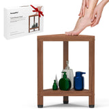 Corner Shower Stool for Shaving Legs, Teak Corner Shower Bench Stools for Inside Shower,Bathroom Shower Bench Seat Shower Foot Rest with Storage Shelf for Small Shower Spaces Samplife