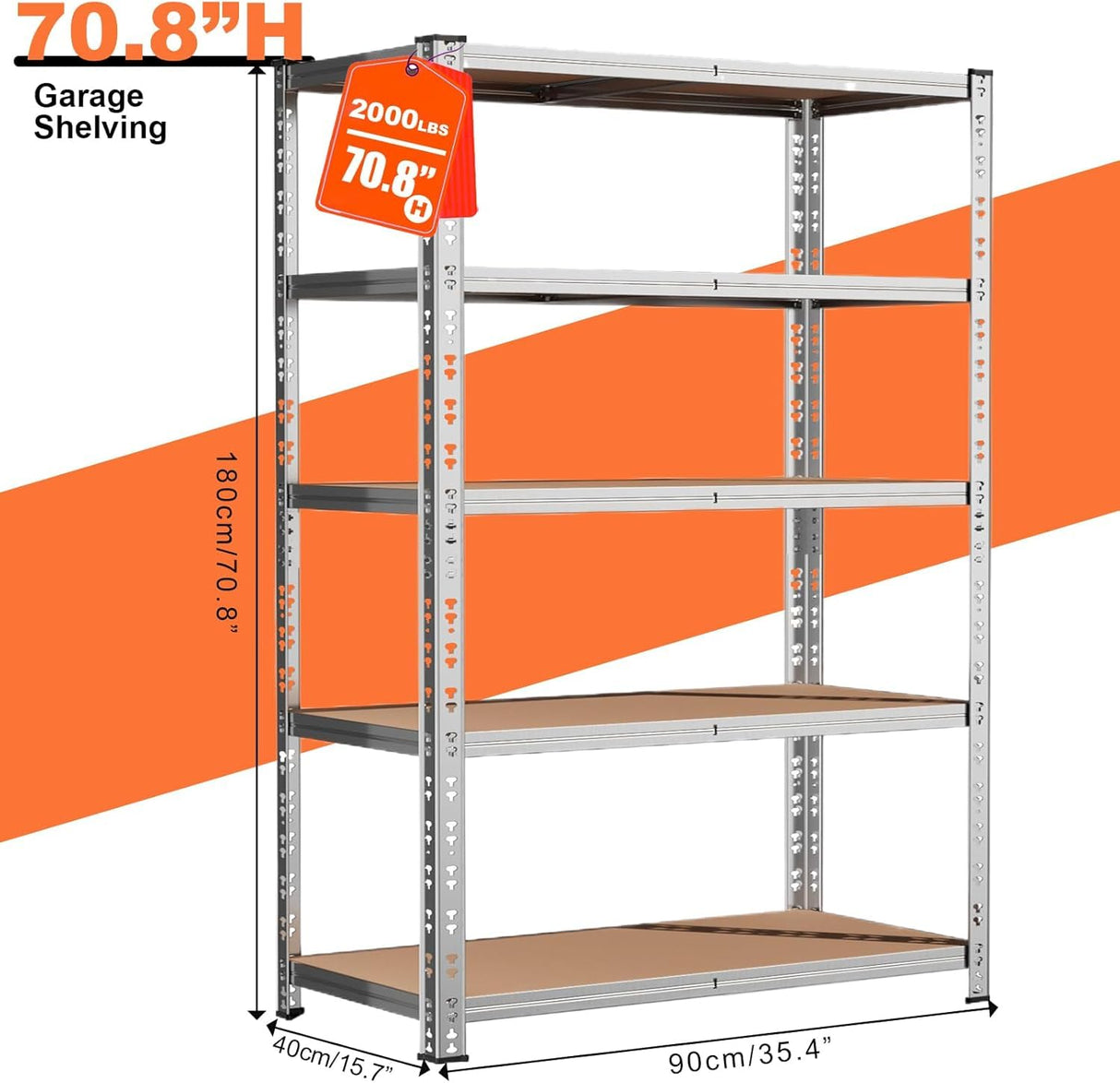 SAMRELAX 5-Tier Storage Shelves, Garage Shelving, Heavy Duty Adjustable Garage Shelves, Large Shelves for Tool Storage, Utility Rack (2, 70.8''H) SAMRELAX